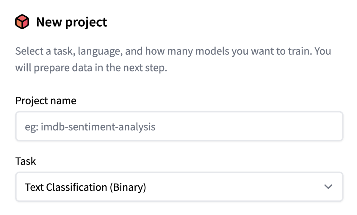 Create a new AutoTrain project